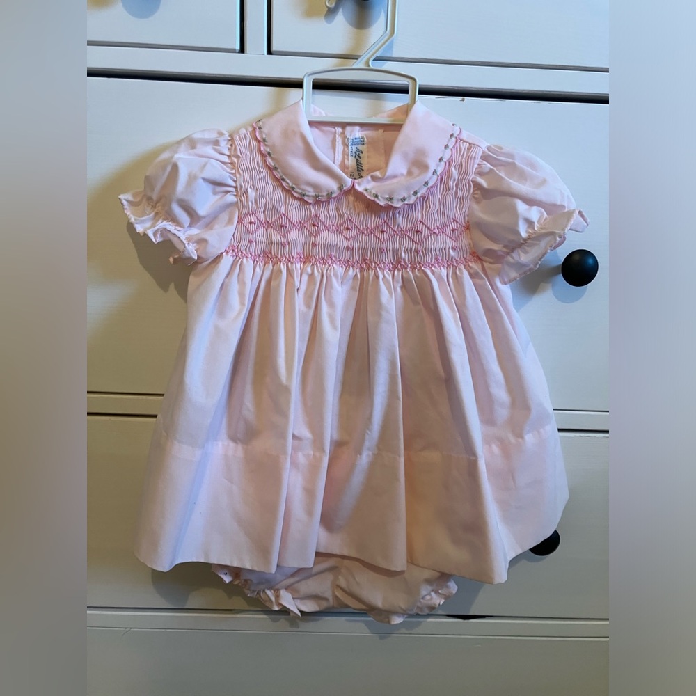 Vintage Pink Smocked Baby Dress with Bloomers A little Angel